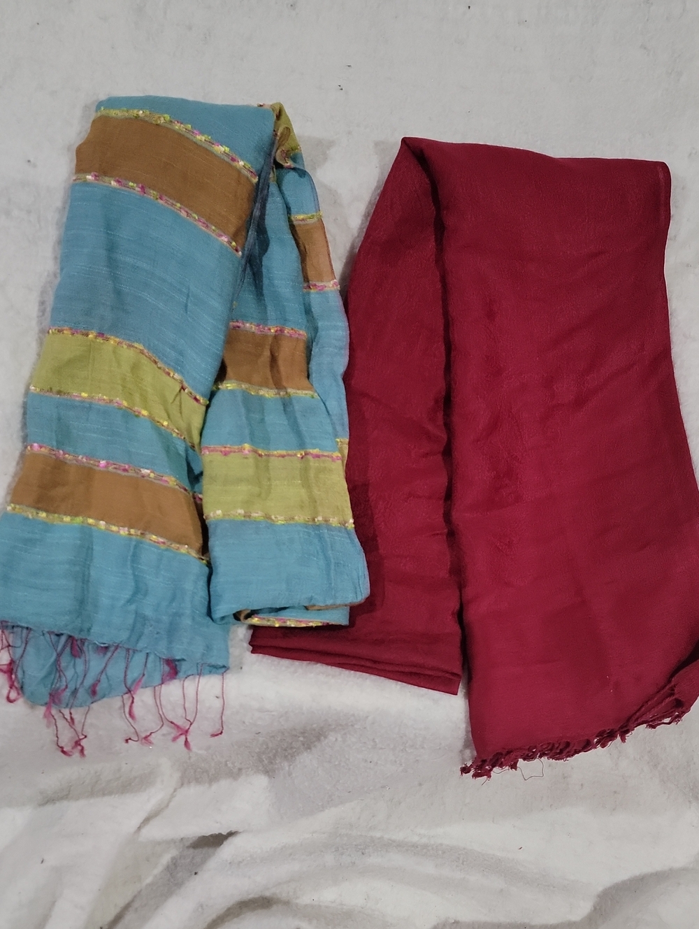 Adrienne Landau Aqua Striped Scarf & Pashmina Wine Solid Wrap Scarf
